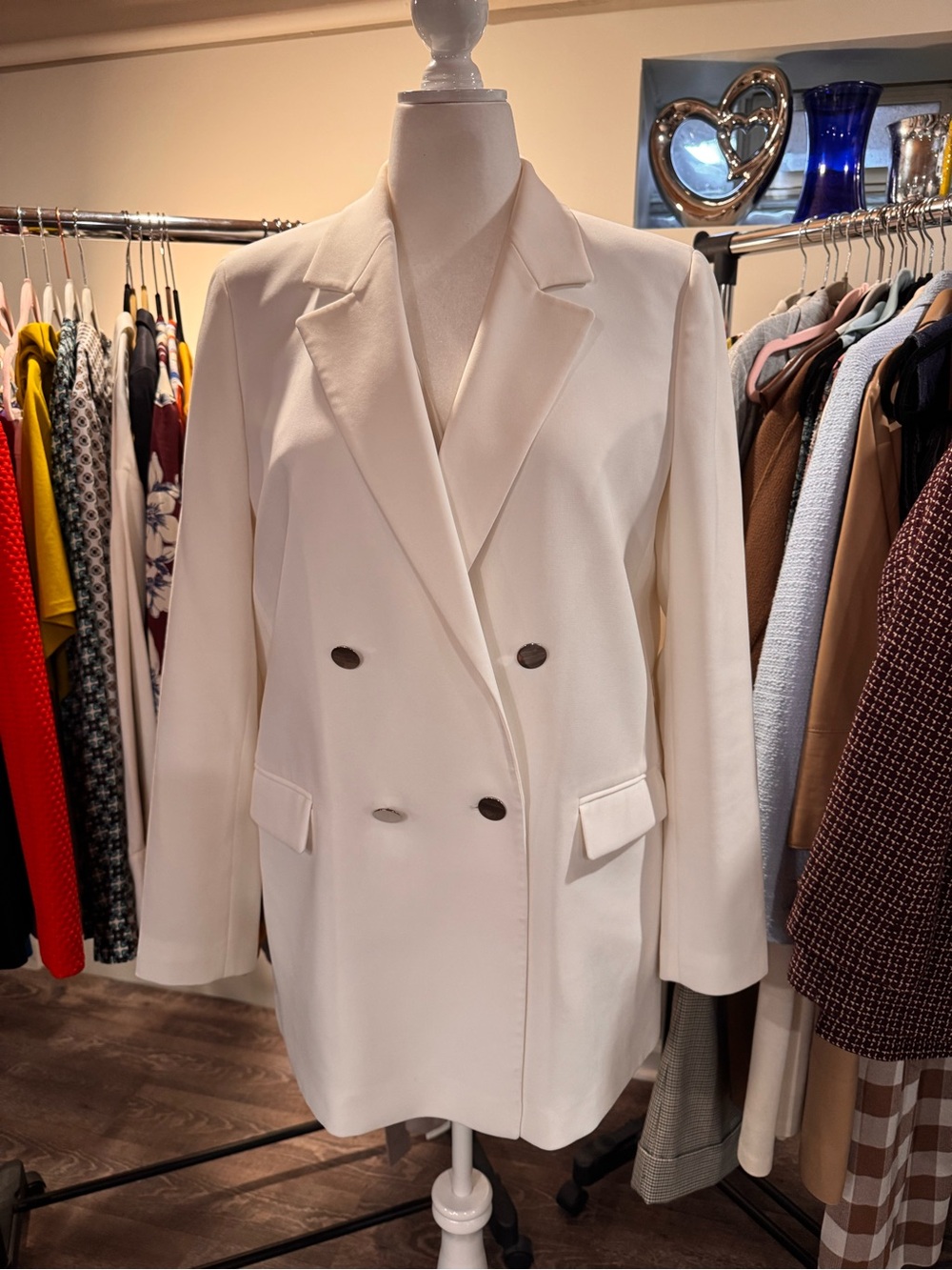 Lafayette 148 New York Cream Double-Breasted Blazer